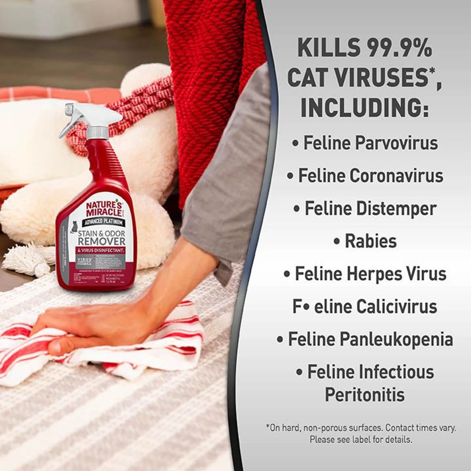 Nature's Miracle Advanced Platinum Cat Antibacterial Stain Remover & Odor Eliminator Spray, 32-oz Bottle 7 Nature's Miracle Advanced Platinum Cat Antibacterial Stain Remover & Odor Eliminator Spray, 32-oz Bottle - Image 7