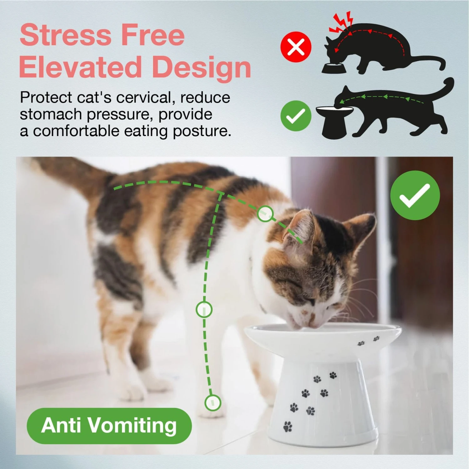 Necoichi Extra Wide Ceramic Elevated Cat Food Bowl, 2-cup 2 Necoichi Extra Wide Ceramic Elevated Cat Food Bowl, 2-cup - Image 2