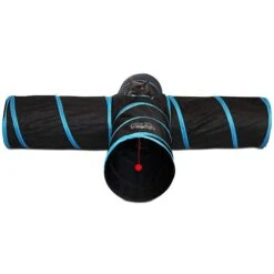 Feline Ruff 12" Premium 4-Way Collapsible Tunnel Cat Toy, Black & Blue
