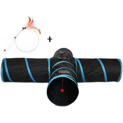 Feline Ruff 12" Premium 4-Way Collapsible Tunnel Cat Toy, Black & Blue -Pet Cat Supplies Store 203968 PT4. AC SS1800 V1594673771
