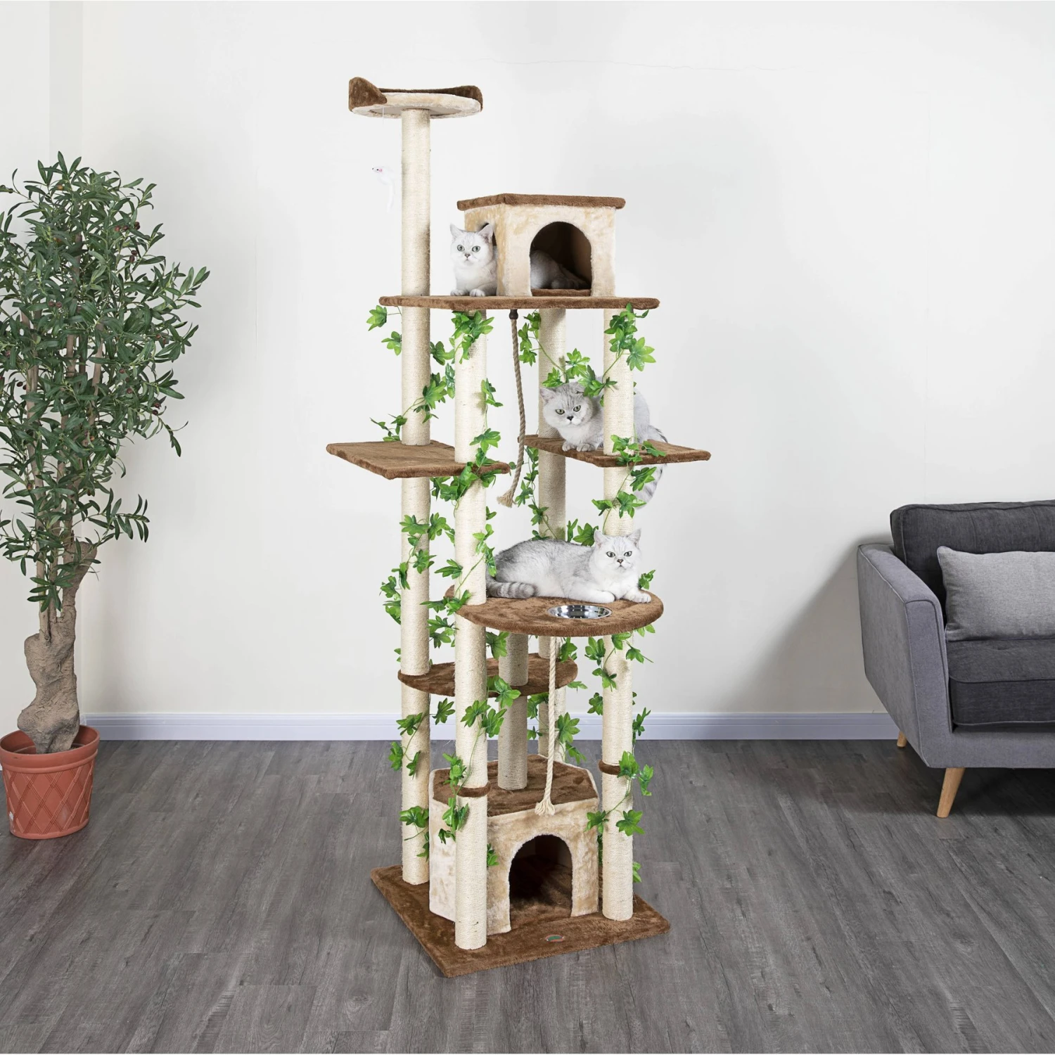 Go Pet Club 85-in Forest With Leaves Cat Tree, Beige/ Brown 1 Go Pet Club 85-in Forest With Leaves Cat Tree, Beige/ Brown