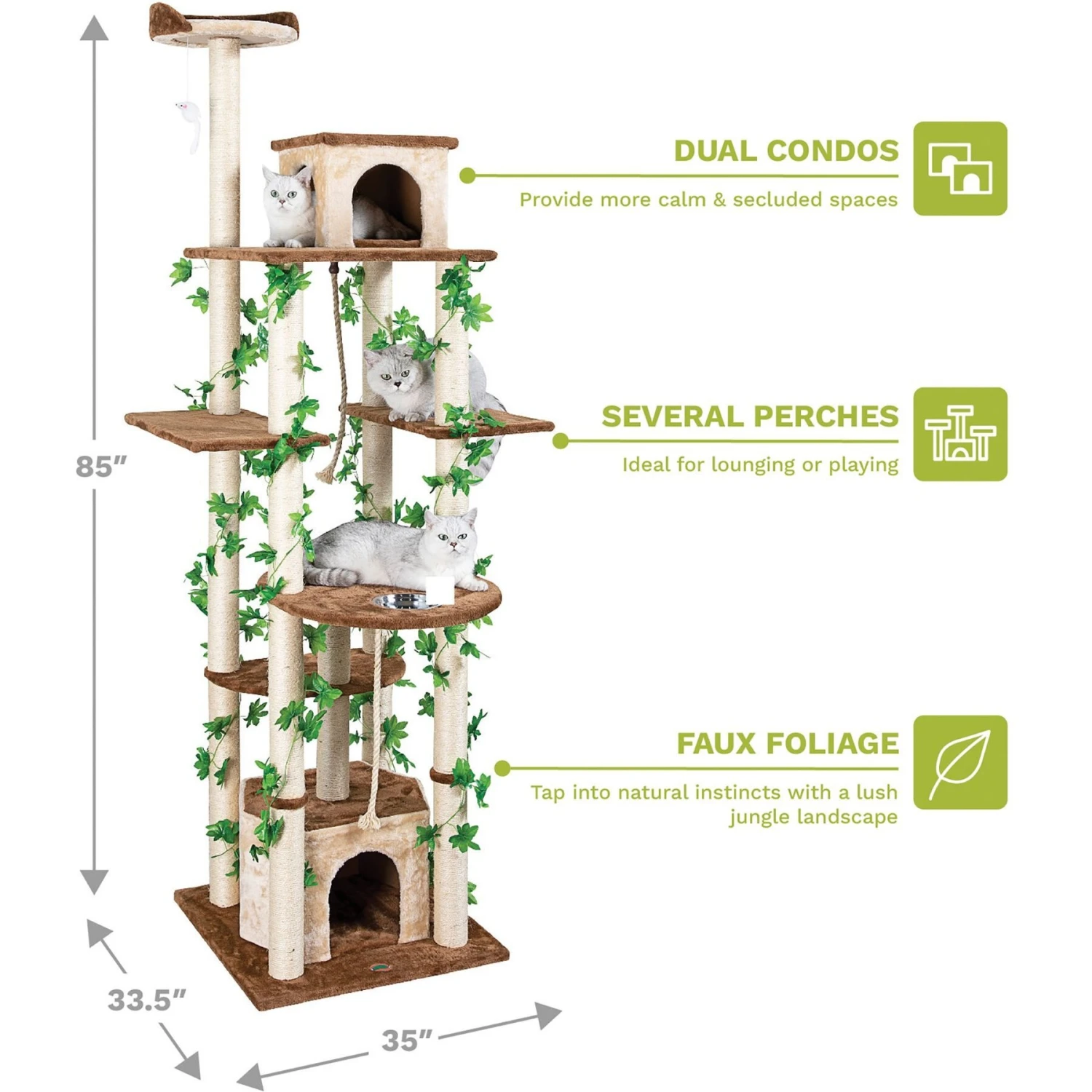 Go Pet Club 85-in Forest With Leaves Cat Tree, Beige/ Brown 2 Go Pet Club 85-in Forest With Leaves Cat Tree, Beige/ Brown - Image 2