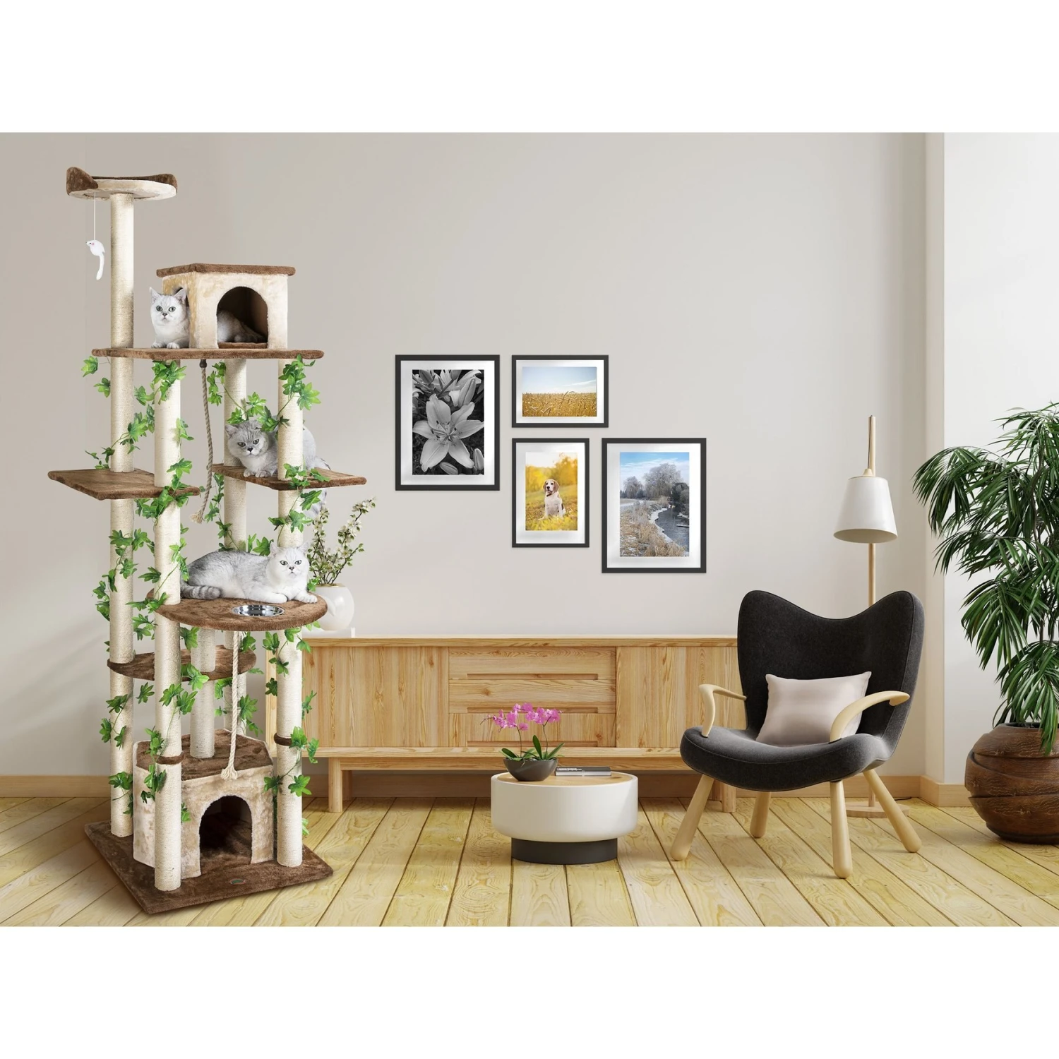 Go Pet Club 85-in Forest With Leaves Cat Tree, Beige/ Brown 5 Go Pet Club 85-in Forest With Leaves Cat Tree, Beige/ Brown - Image 5