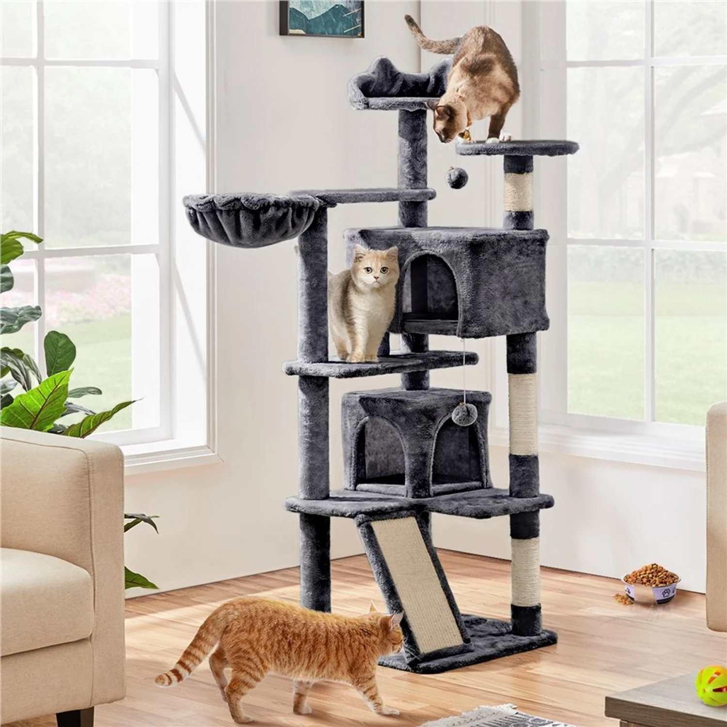 Yaheetech 57-in Plush Cat Tree & Condo 1 Yaheetech 57-in Plush Cat Tree & Condo