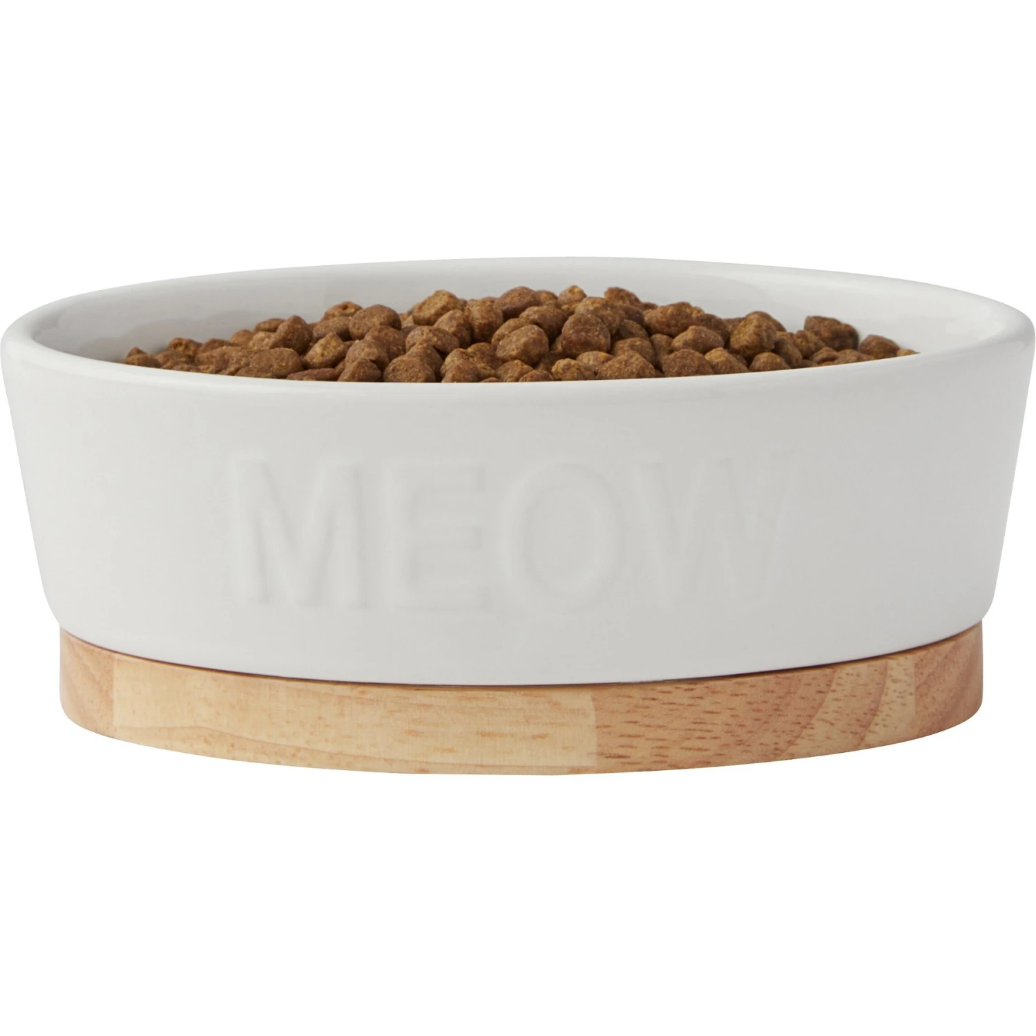 Frisco Oval Meow Non-skid Ceramic Cat Bowl With Wood Base 4 Frisco Oval Meow Non-skid Ceramic Cat Bowl With Wood Base - Image 4