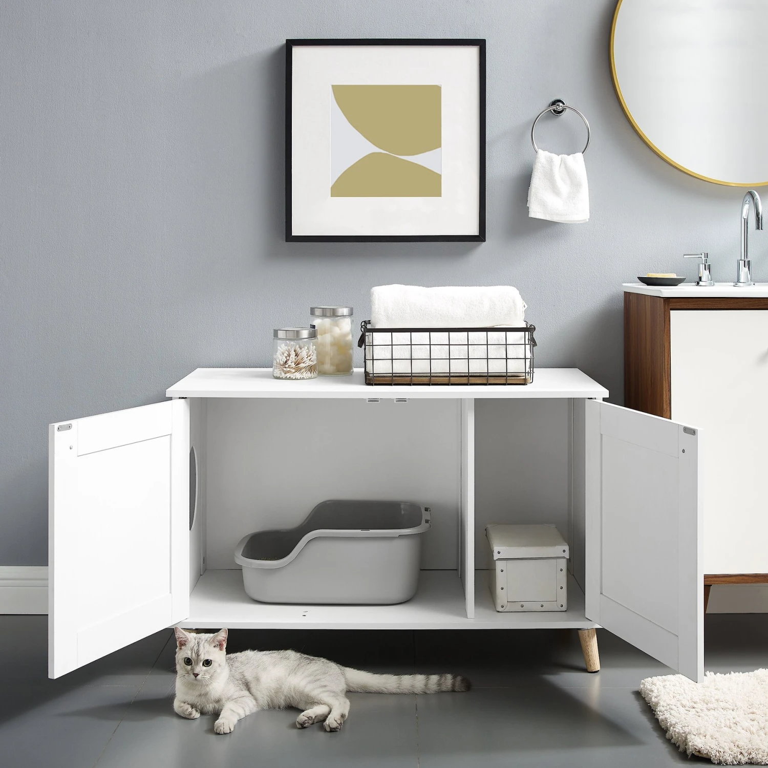 Sam's Pets Becky 24.5-in Cat Tree End Table & Litter Box Enclosure, White 2 Sam's Pets Becky 24.5-in Cat Tree End Table & Litter Box Enclosure, White - Image 2