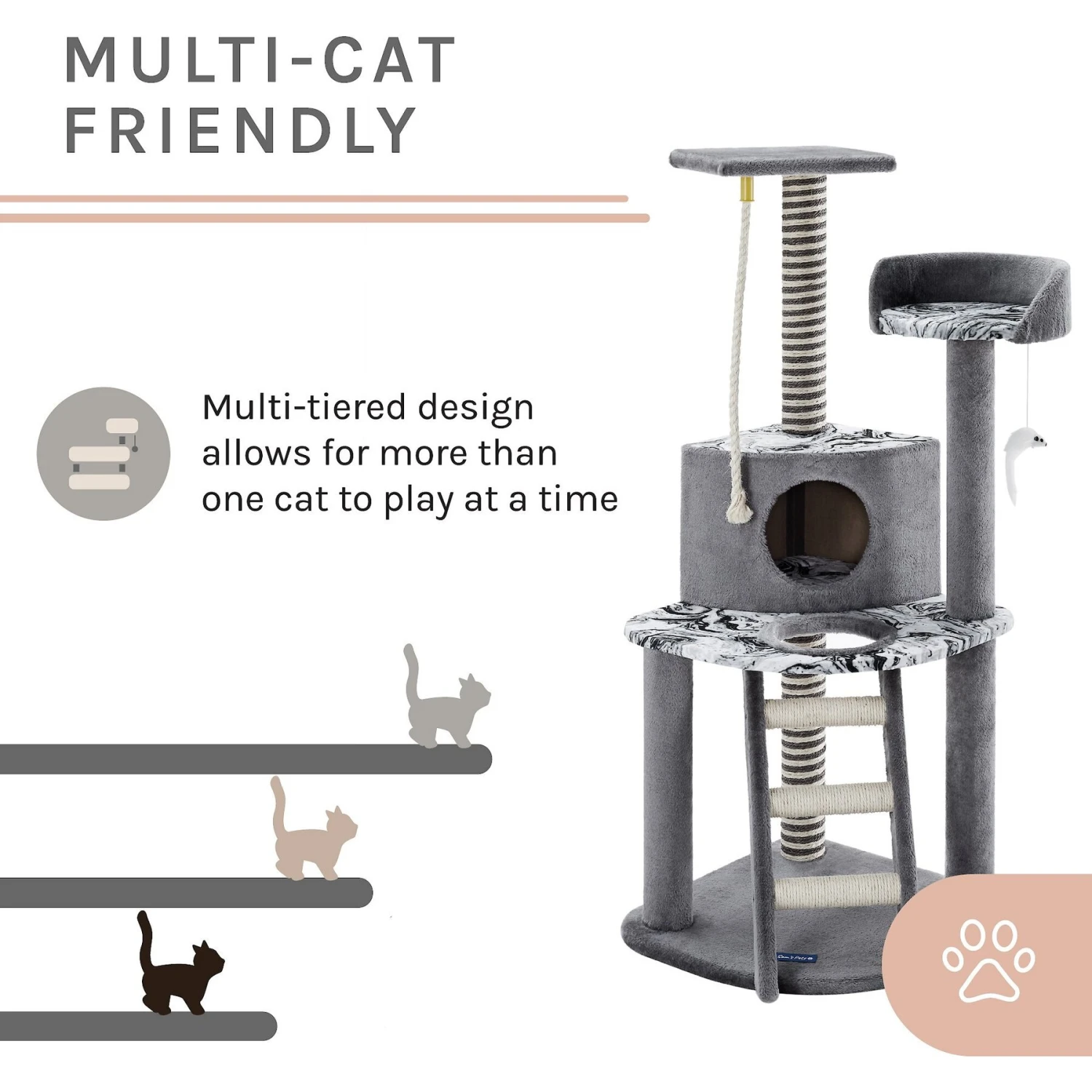 Sam's Pets Dazzle 47-in Cat Scratching Tree, Gray 4 Sam's Pets Dazzle 47-in Cat Scratching Tree, Gray - Image 4