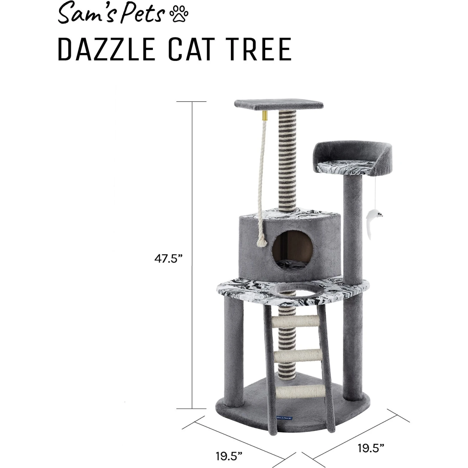 Sam's Pets Dazzle 47-in Cat Scratching Tree, Gray 9 Sam's Pets Dazzle 47-in Cat Scratching Tree, Gray - Image 9
