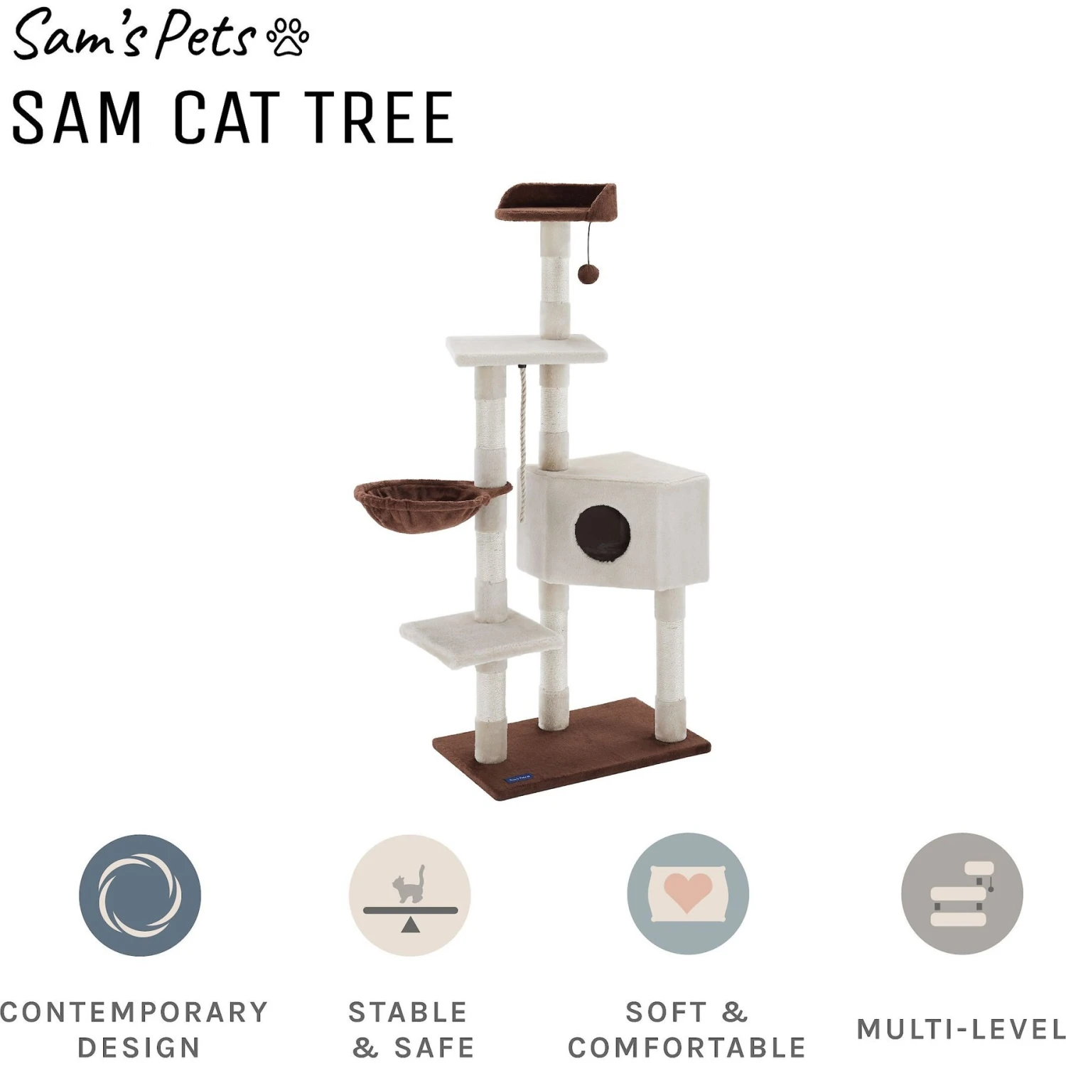 Sam's Pets Sam 54-in Cat Tree, White 3 Sam's Pets Sam 54-in Cat Tree, White - Image 3