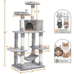 Yaheetech 58-in Plush Cat Tree & Condo, Light Gray -Pet Cat Supplies Store 266562 PT2. AC SS1800 V1669908529