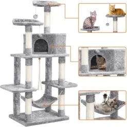 Yaheetech 58-in Plush Cat Tree & Condo, Light Gray -Pet Cat Supplies Store 266562 PT3. AC SS1800 V1669909136