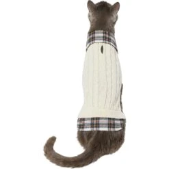 Frisco Cream Cable Knit Dog & Cat Sweater, White/Red Plaid -Pet Cat Supplies Store 268057 PT2. AC SS1800 V1628740011