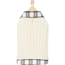 Frisco Cream Cable Knit Dog & Cat Sweater, White/Red Plaid -Pet Cat Supplies Store 268057 PT4. AC SS1800 V1628740041