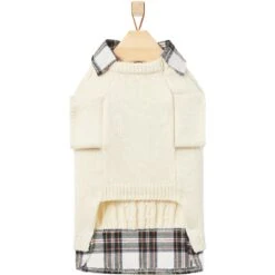 Frisco Cream Cable Knit Dog & Cat Sweater, White/Red Plaid -Pet Cat Supplies Store 268057 PT5. AC SS1800 V1628739996