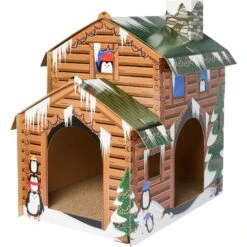 Pet Cat Supplies Store 24 Frisco Holiday Log Cabin Cardboard Cat House