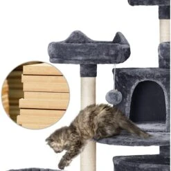 Yaheetech 68.5-in Plush Cat Tower, Dark Gray -Pet Cat Supplies Store 306515 PT6. AC SS1800 V1624372960