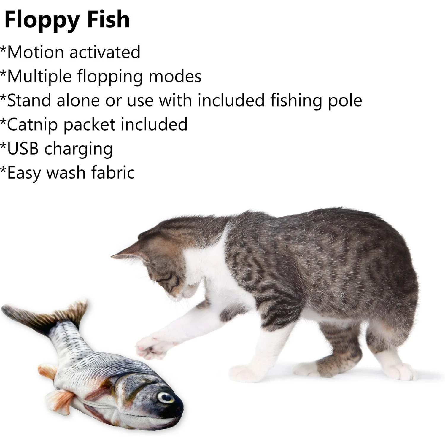 Pet Fit For Life Robotic Floppy Fish & Wand Cat Toy 2 Pet Fit For Life Robotic Floppy Fish & Wand Cat Toy - Image 2