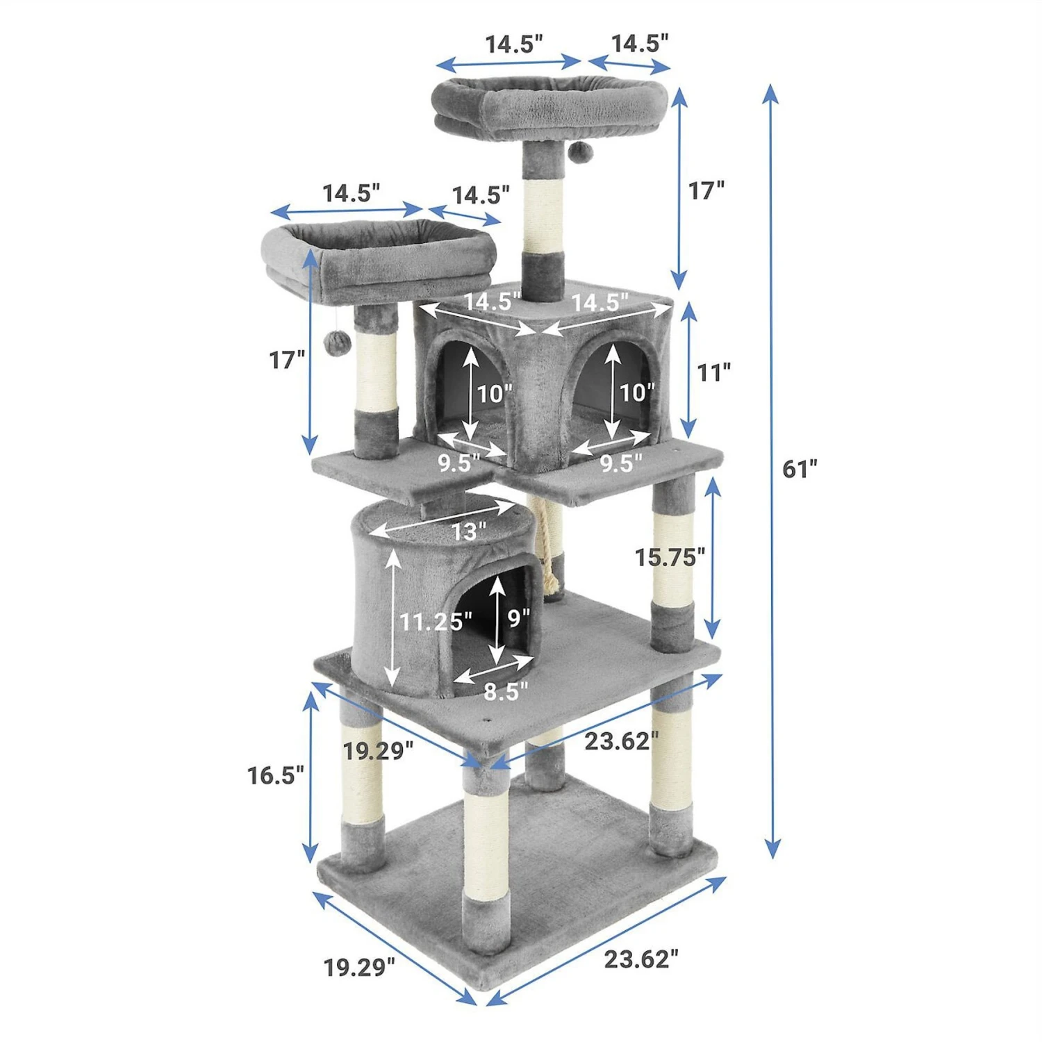 Frisco 61-in Faux Fur Cat Tree & Condo & Frisco 38-in Cat Tree With Condo, Top Perch & Toy 3 Frisco 61-in Faux Fur Cat Tree & Condo & Frisco 38-in Cat Tree With Condo, Top Perch & Toy - Image 3