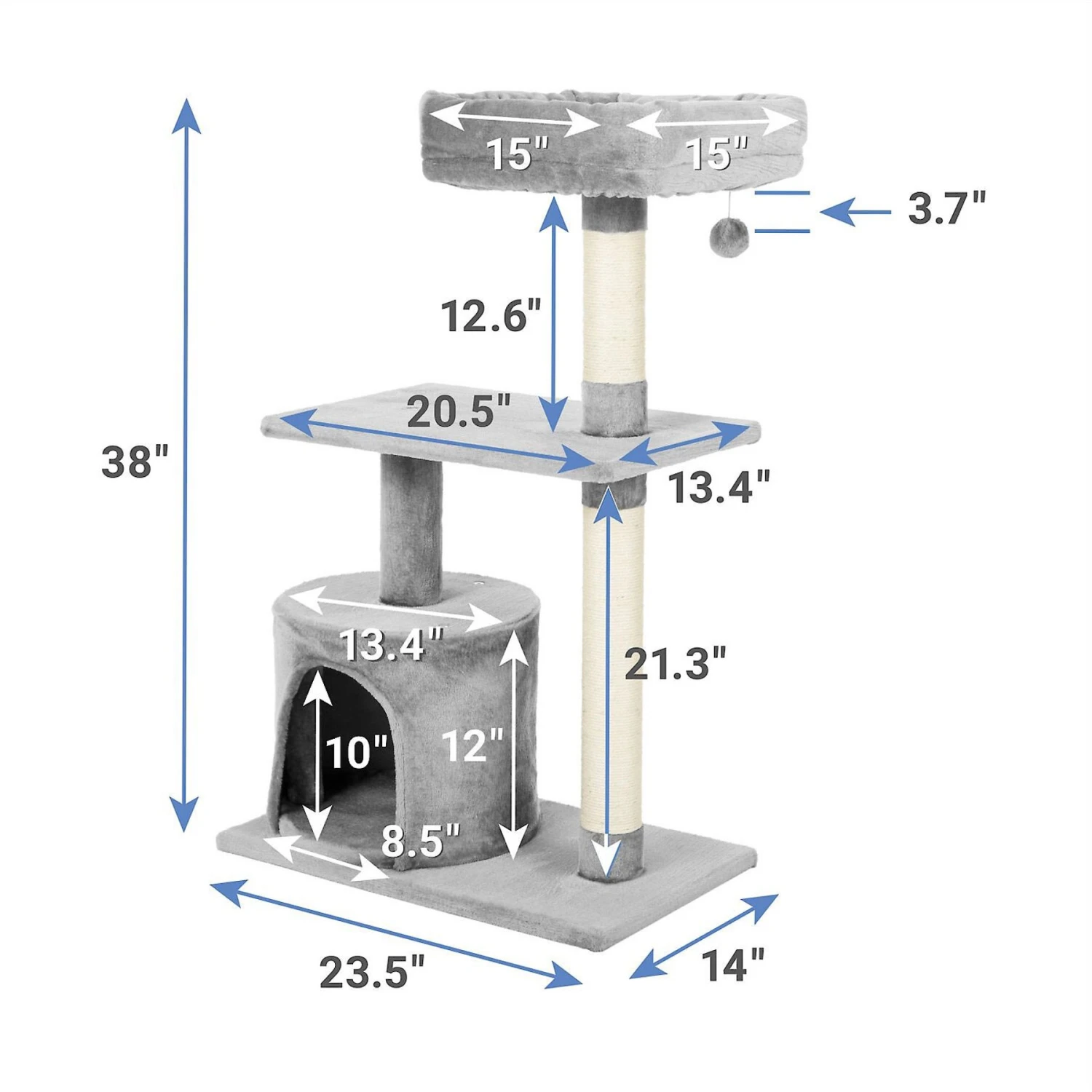 Frisco 61-in Faux Fur Cat Tree & Condo & Frisco 38-in Cat Tree With Condo, Top Perch & Toy 7 Frisco 61-in Faux Fur Cat Tree & Condo & Frisco 38-in Cat Tree With Condo, Top Perch & Toy - Image 7