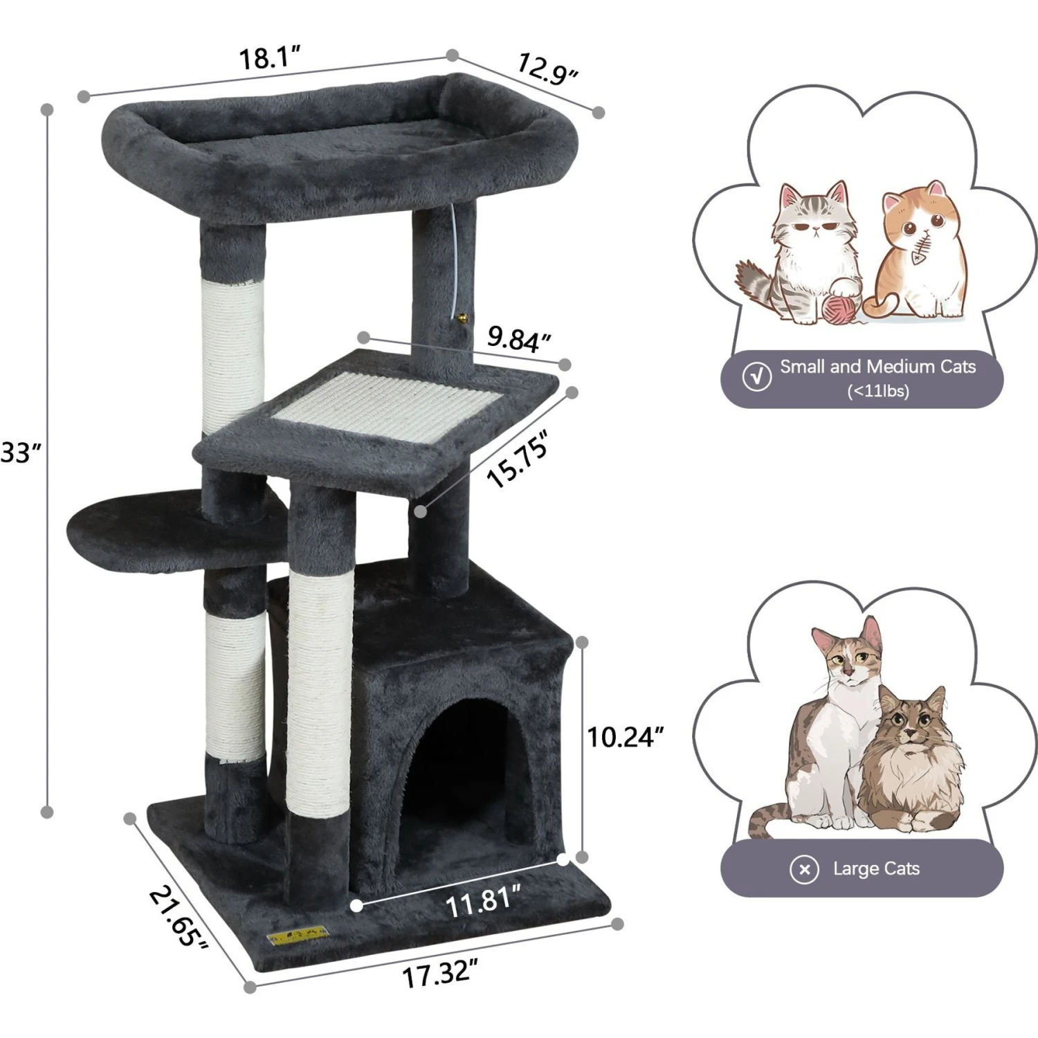 Coziwow By Jaxpety 33-in Small Cat Climbing Tree & Condo 2 Coziwow By Jaxpety 33-in Small Cat Climbing Tree & Condo - Image 2