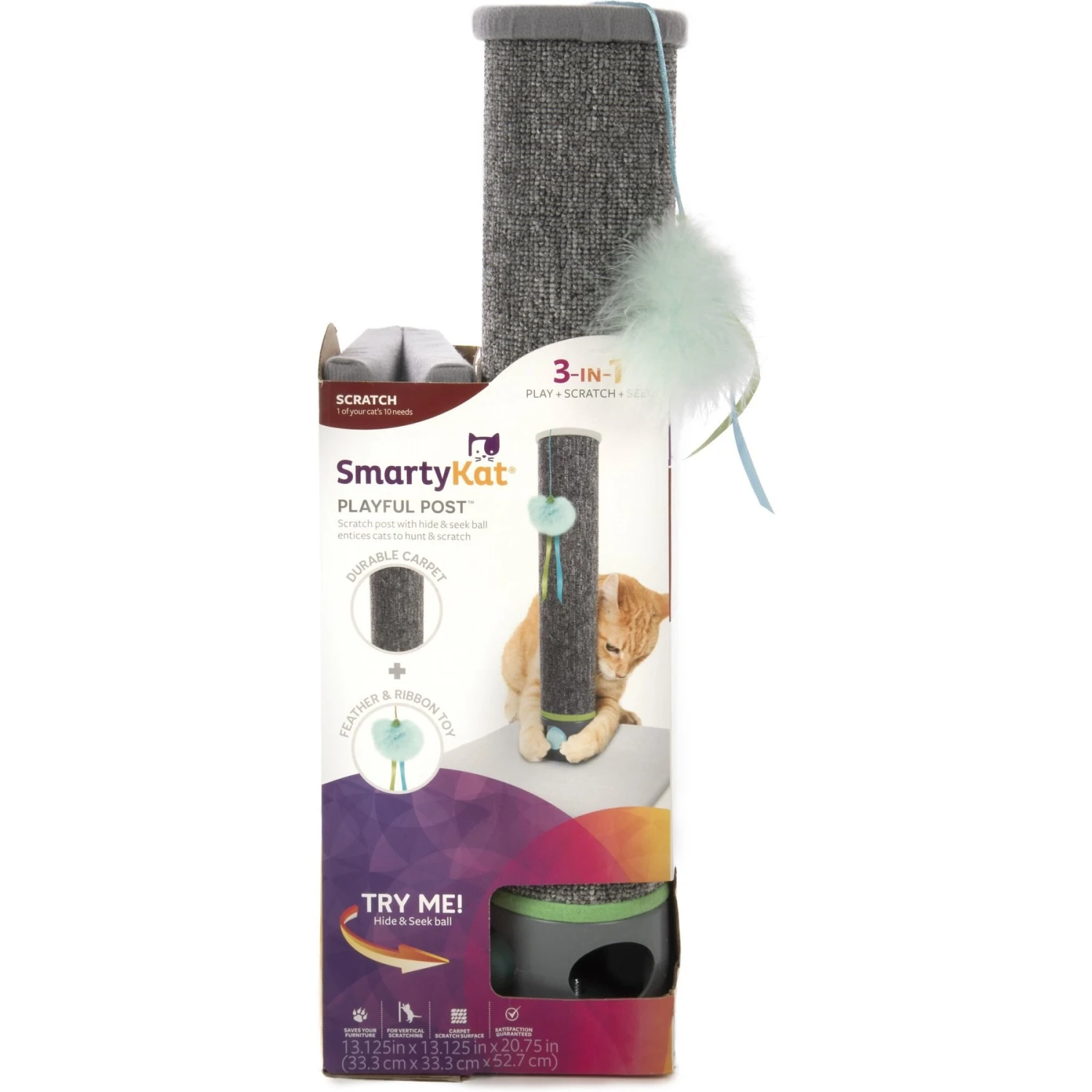 SmartyKat Playful Post Carpet Cat Scratching Post With Track Toy Base 7 SmartyKat Playful Post Carpet Cat Scratching Post With Track Toy Base - Image 7