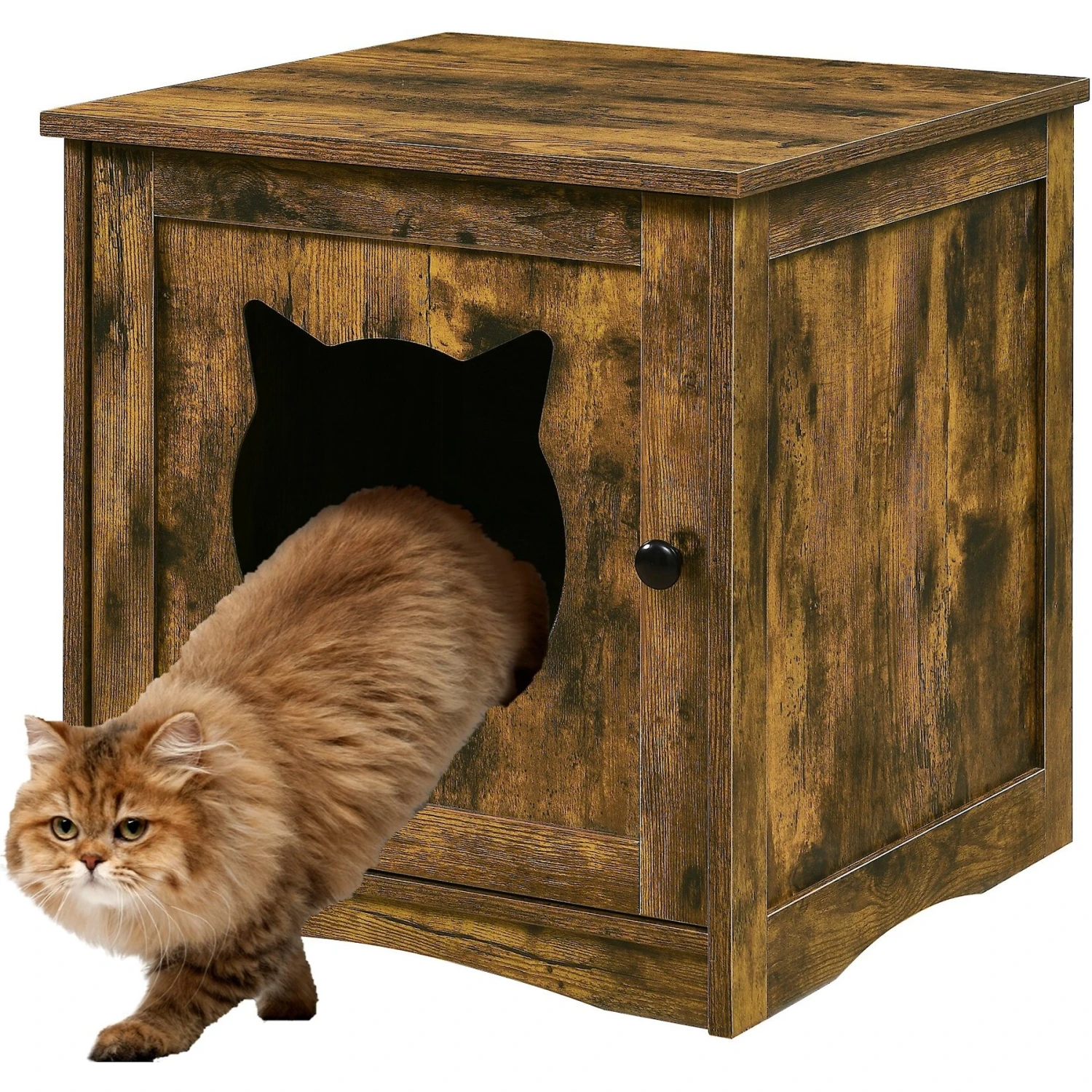Sweet Barks Enclosed House Side Table Cat Litter Box, Rustic Brown 1 Sweet Barks Enclosed House Side Table Cat Litter Box, Rustic Brown