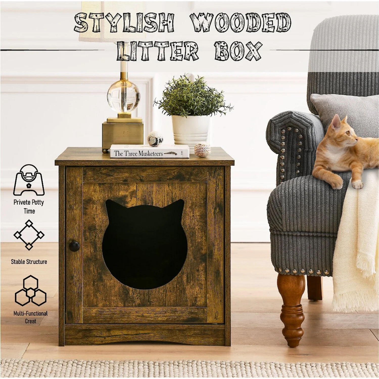 Sweet Barks Enclosed House Side Table Cat Litter Box, Rustic Brown 2 Sweet Barks Enclosed House Side Table Cat Litter Box, Rustic Brown - Image 2