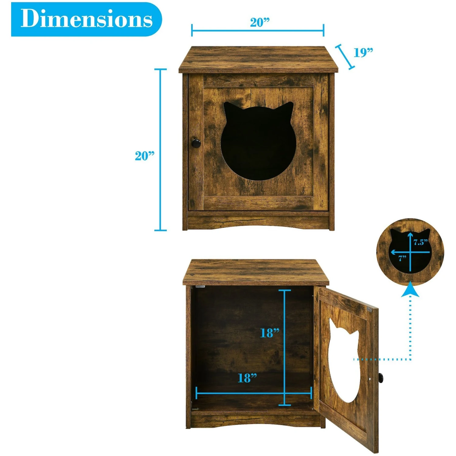 Sweet Barks Enclosed House Side Table Cat Litter Box, Rustic Brown 4 Sweet Barks Enclosed House Side Table Cat Litter Box, Rustic Brown - Image 4