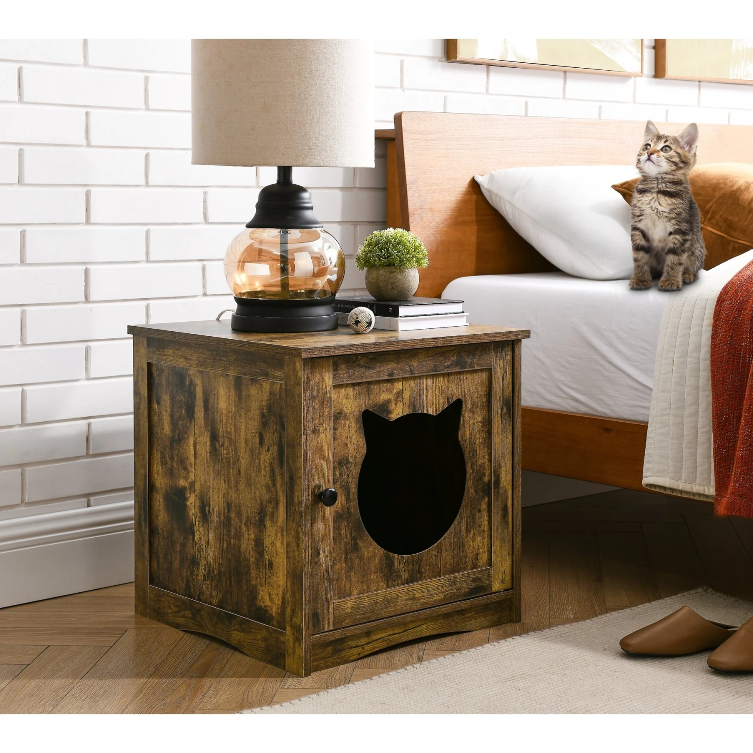 Sweet Barks Enclosed House Side Table Cat Litter Box, Rustic Brown 6 Sweet Barks Enclosed House Side Table Cat Litter Box, Rustic Brown - Image 6