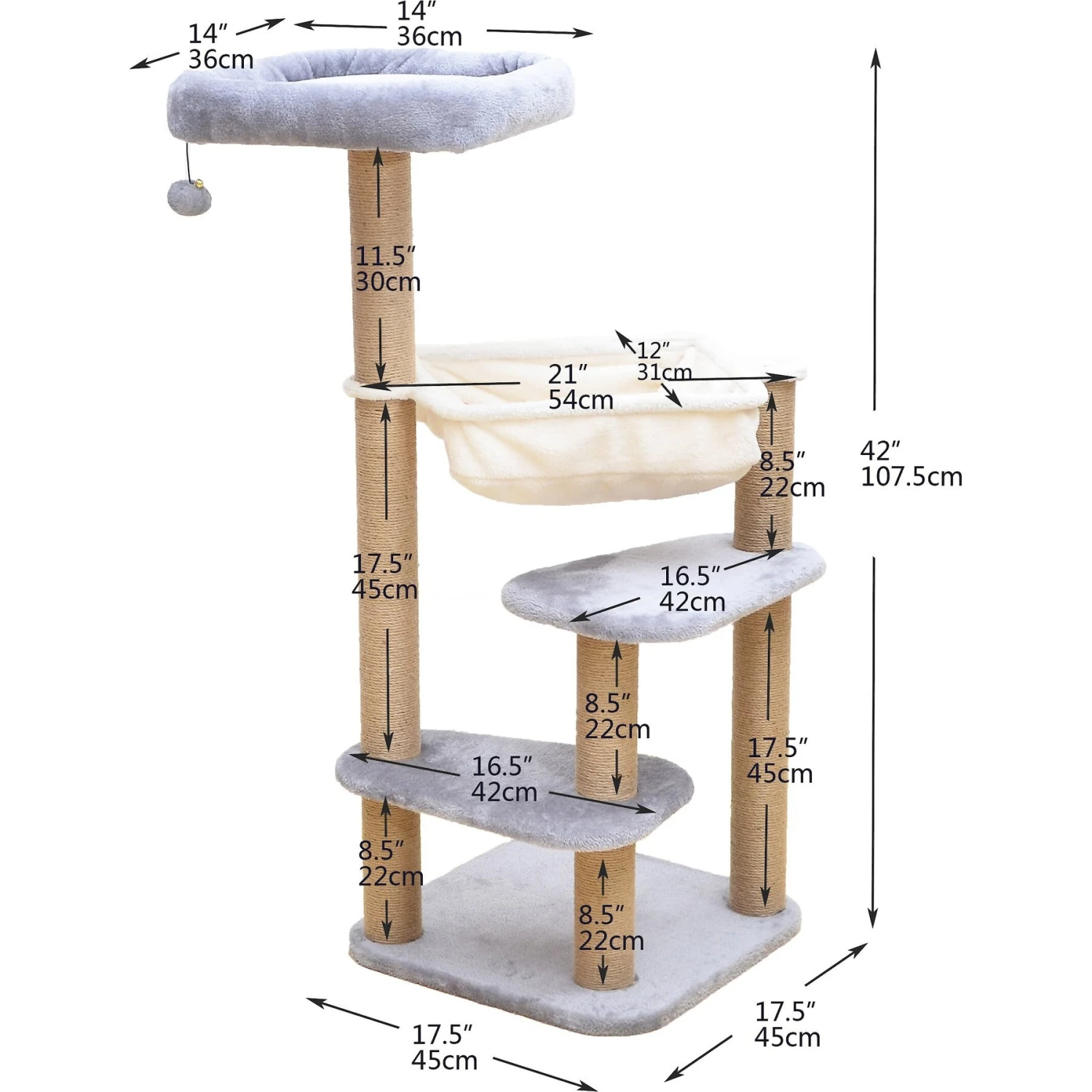 Catry 42.1-in Oak 7-Level Cat Tree With Jute Scratching Posts & Cozy Hammock 2 Catry 42.1-in Oak 7-Level Cat Tree With Jute Scratching Posts & Cozy Hammock - Image 2