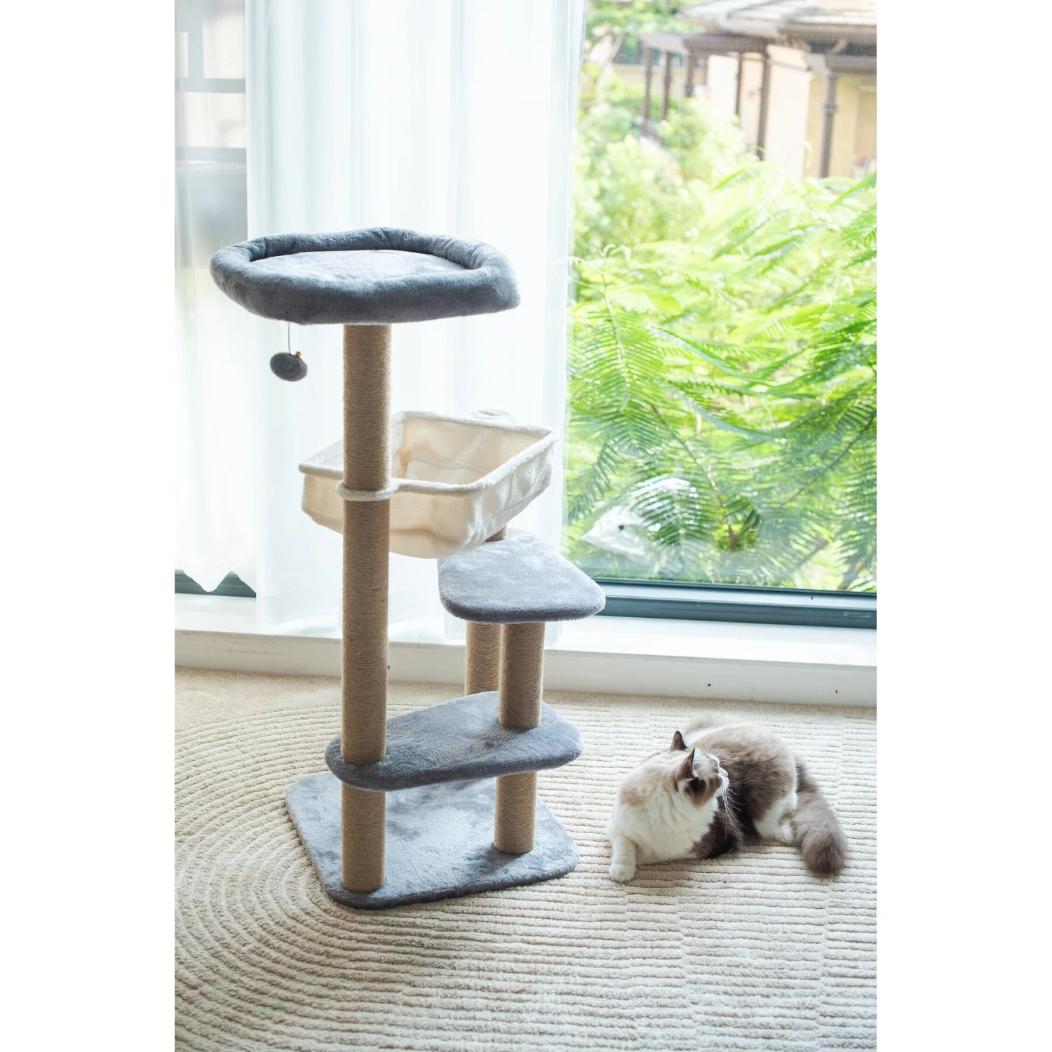 Catry 42.1-in Oak 7-Level Cat Tree With Jute Scratching Posts & Cozy Hammock 3 Catry 42.1-in Oak 7-Level Cat Tree With Jute Scratching Posts & Cozy Hammock - Image 3