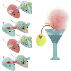 SmartyKat Tropical Time Catnip Cat Toy Variety Pack, Skitter Mice & Catnip Martini, Pink, Small, 9 Count