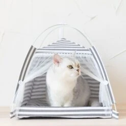 Lovely Caves Stripe Dog & Cat Tent, Gray, Medium -Pet Cat Supplies Store 525774 PT2. AC SS1800 V1658284501