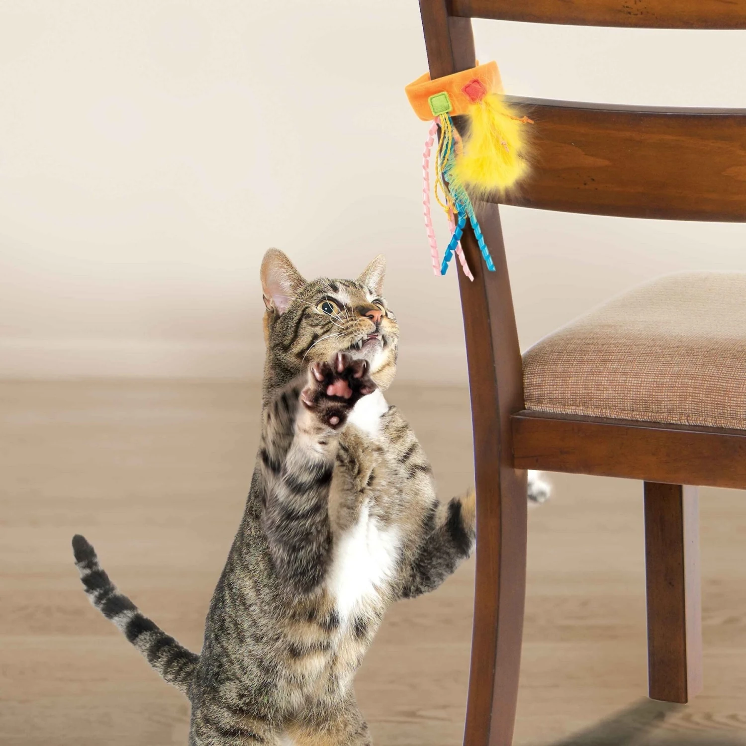 Petlinks Tethered Teaser Re-attachable Ribbon & Feather Cat Toy, Multi Color, Large 2 Petlinks Tethered Teaser Re-attachable Ribbon & Feather Cat Toy, Multi Color, Large - Image 2