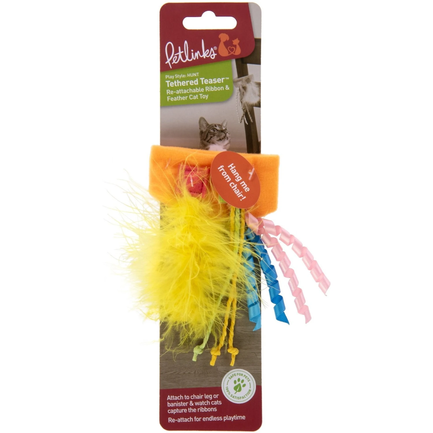 Petlinks Tethered Teaser Re-attachable Ribbon & Feather Cat Toy, Multi Color, Large 5 Petlinks Tethered Teaser Re-attachable Ribbon & Feather Cat Toy, Multi Color, Large - Image 5