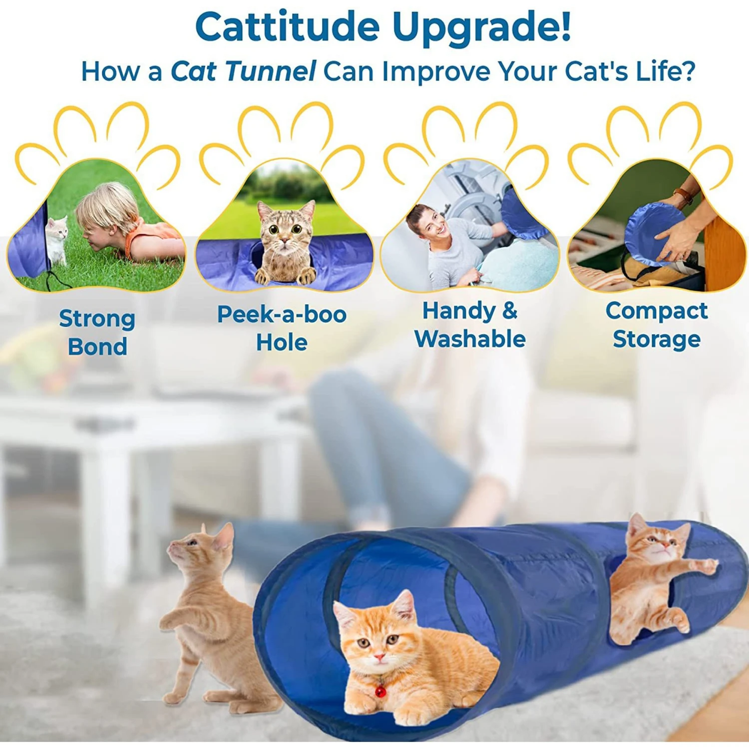 SunGrow Cat & Bunny Collapsible Play Tunnel Indoor Rabbit & Small Pet Crinkle Tube Hideout Toy 4 SunGrow Cat & Bunny Collapsible Play Tunnel Indoor Rabbit & Small Pet Crinkle Tube Hideout Toy - Image 4
