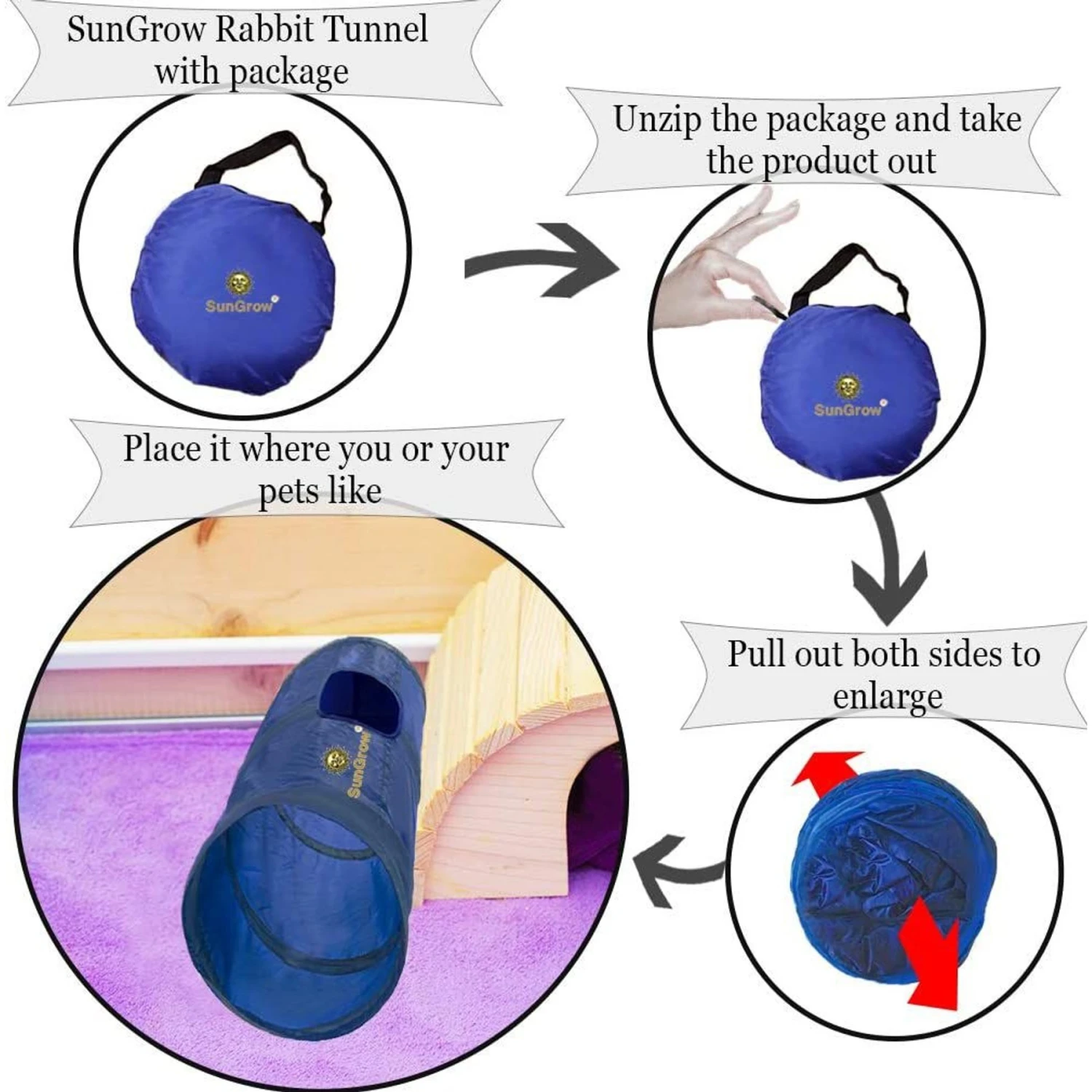 SunGrow Cat & Bunny Collapsible Play Tunnel Indoor Rabbit & Small Pet Crinkle Tube Hideout Toy 5 SunGrow Cat & Bunny Collapsible Play Tunnel Indoor Rabbit & Small Pet Crinkle Tube Hideout Toy - Image 5