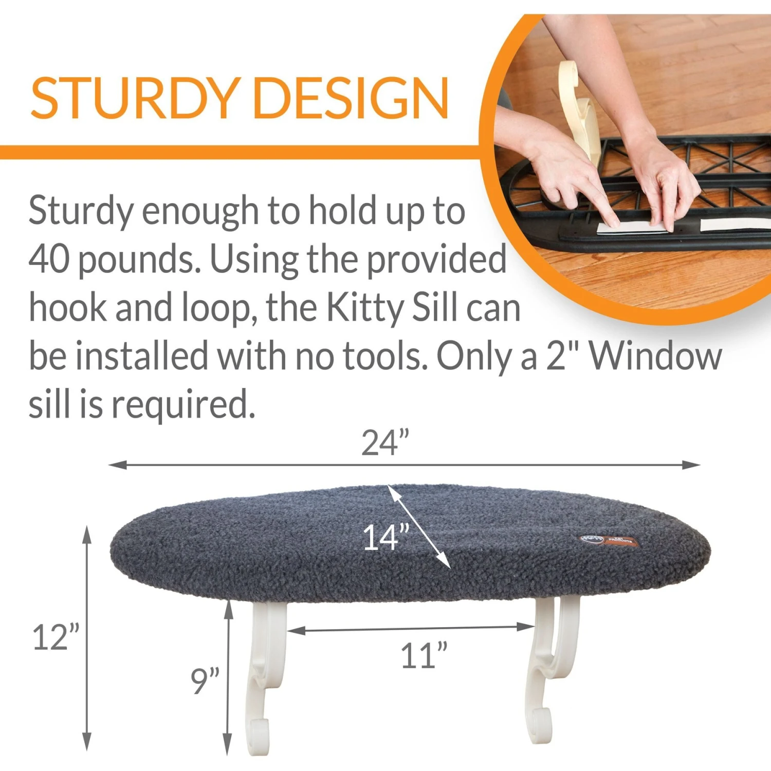 K&H Pet Products Kitty Sill Cat Window Perch Shelf Cushioned Cat Window Seat, Unheated, Gray 2 K&H Pet Products Kitty Sill Cat Window Perch Shelf Cushioned Cat Window Seat, Unheated, Gray - Image 2