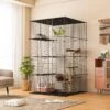 Coziwow DIY 4-Door Large Cat Cage Playpen, Black, 72-in