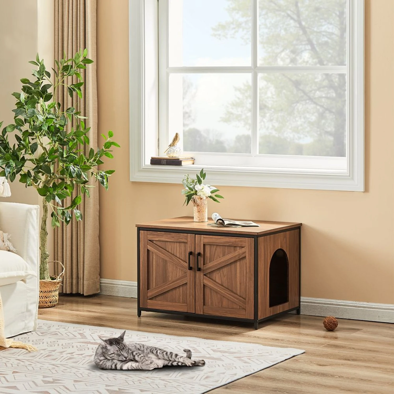 Unipaws Cat Litter Box Enclosure With Top Opening, Large 2 Unipaws Cat Litter Box Enclosure With Top Opening, Large - Image 2