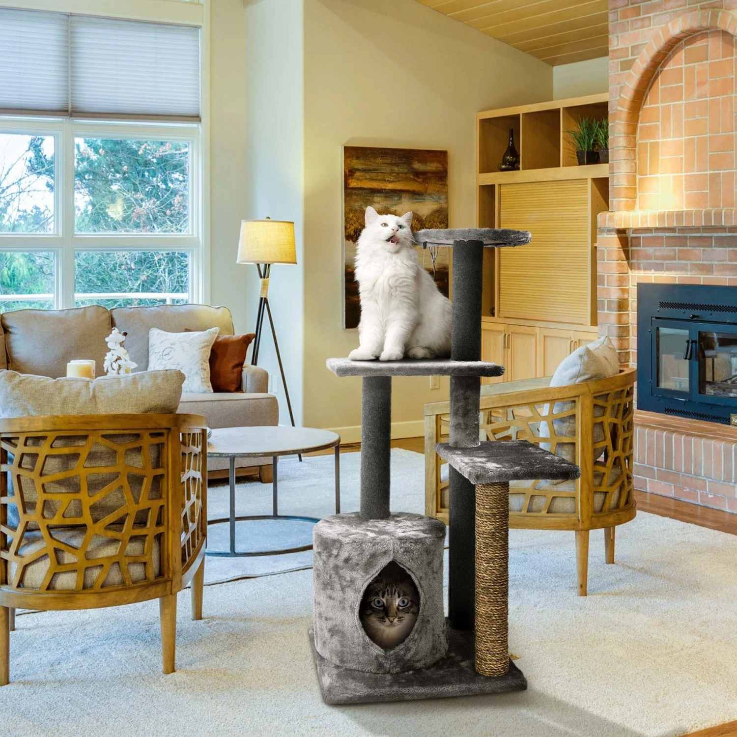 Cat Craft Level Up 5 Tier Plush & Seagrass Activity Cat Tree Habitat, Gray, Large 1 Cat Craft Level Up 5 Tier Plush & Seagrass Activity Cat Tree Habitat, Gray, Large