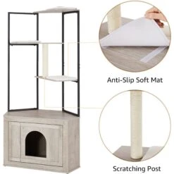 Unipaws Corner Box Enclosure With Cat Tree Tower Cat Litter, Weathered Grey, Medium -Pet Cat Supplies Store 757526 PT3. AC SS1800 V1693319935