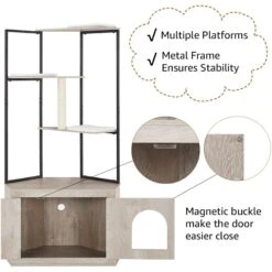 Unipaws Corner Box Enclosure With Cat Tree Tower Cat Litter, Weathered Grey, Medium -Pet Cat Supplies Store 757526 PT4. AC SS1800 V1693319936