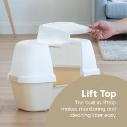 IRIS USA Hooded Corner Cat Litter Box With Front Door Flap & Scoop -Pet Cat Supplies Store 816574 PT2. AC SS1800 V1685131614