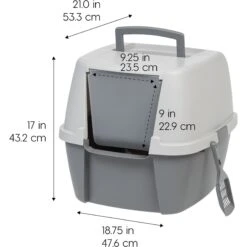 IRIS USA Enclosed Cat Litter Box With Front Door Flap & Scoop, Gray, Jumbo -Pet Cat Supplies Store 846614 PT1. AC SS1800 V1683835872