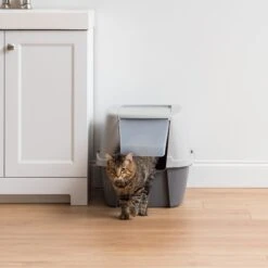 IRIS USA Enclosed Cat Litter Box With Front Door Flap & Scoop, Gray, Jumbo -Pet Cat Supplies Store 846614 PT2. AC SS1800 V1683834899