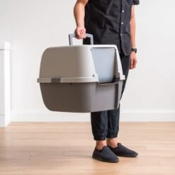 IRIS USA Enclosed Cat Litter Box With Front Door Flap & Scoop, Gray, Jumbo -Pet Cat Supplies Store 846614 PT3. AC SS1800 V1683834929