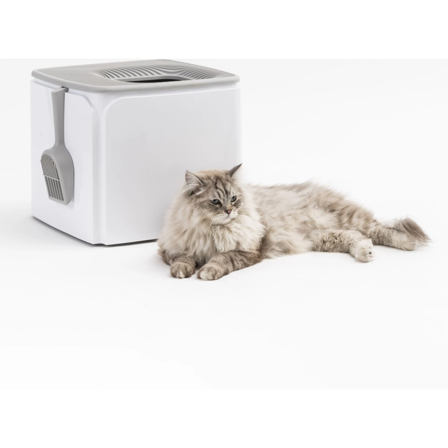 IRIS USA Premium Square Top Entry Cat Litter Box With Scoop, White & Gray, Large 9 IRIS USA Premium Square Top Entry Cat Litter Box With Scoop, White & Gray, Large - Image 9