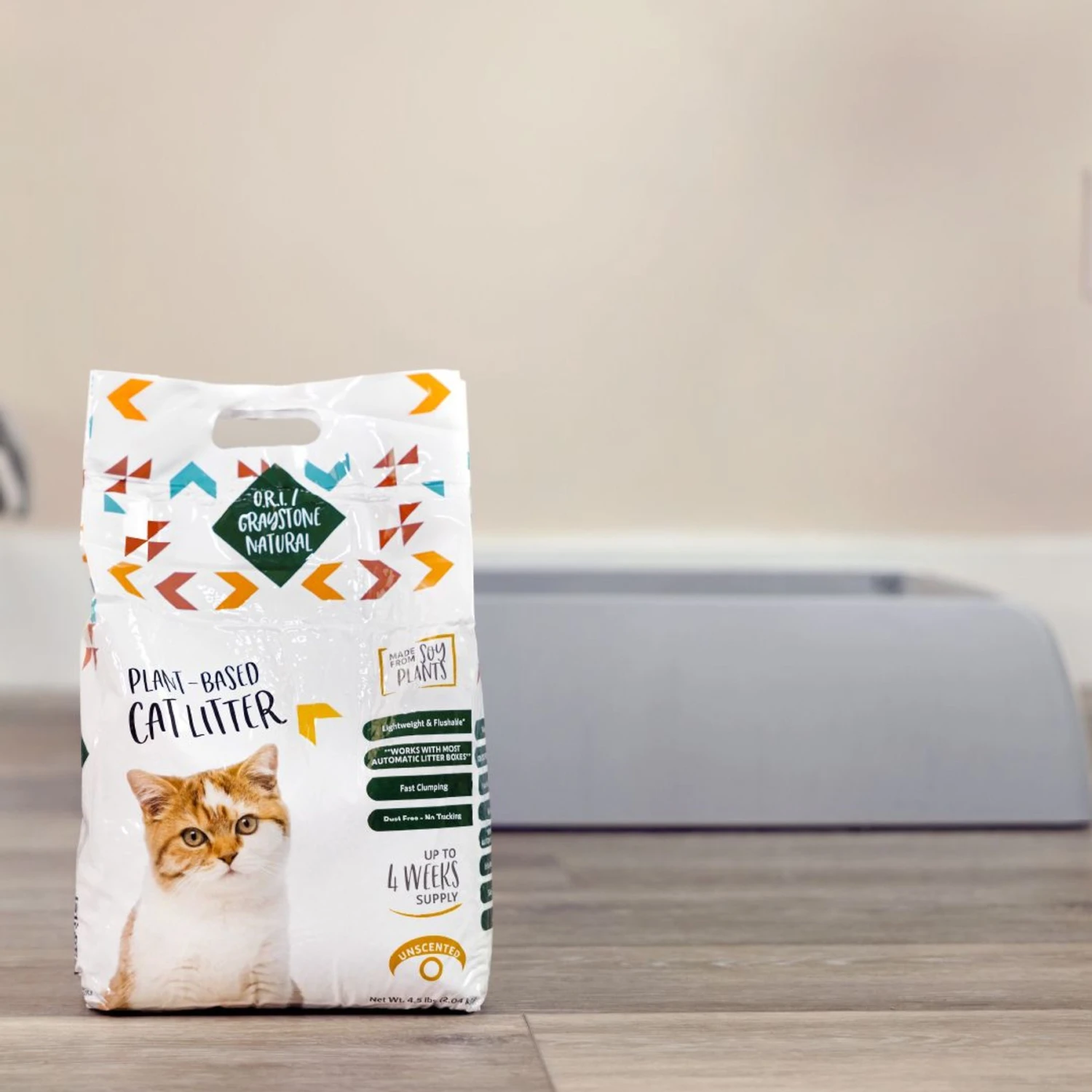 O.R.I./GRAYSTONE NATURAL Granular Tofu Uncented Cat Litter For Automatic Self-cleaning Litter Box Robots, 18-lb Bag, Case Of 4 2 O.R.I./GRAYSTONE NATURAL Granular Tofu Uncented Cat Litter For Automatic Self-cleaning Litter Box Robots, 18-lb Bag, Case Of 4 - Image 2