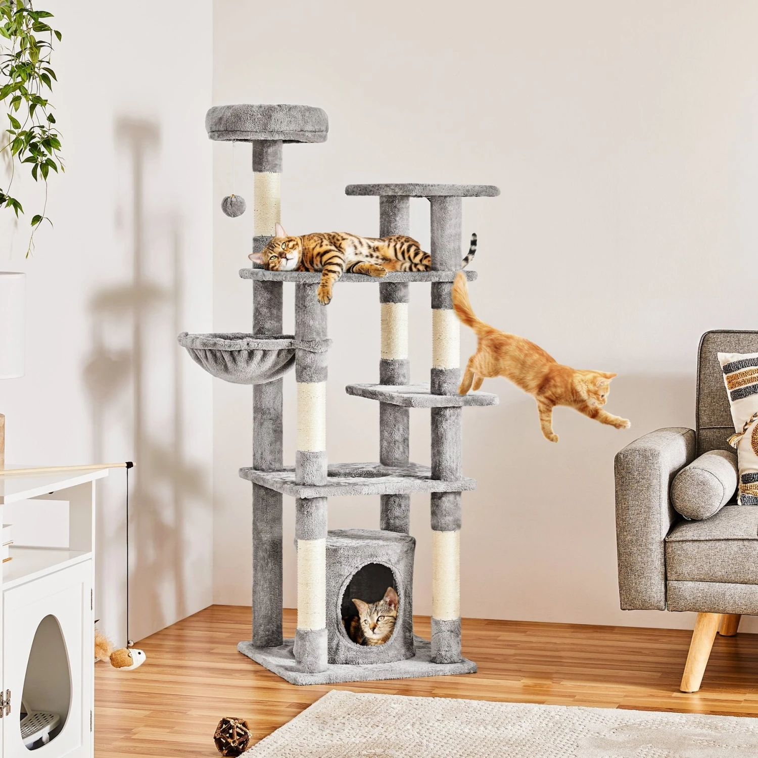 Yaheetech 4-Level Cat Tree, 56.5-in, Medium, Light Gray 1 Yaheetech 4-Level Cat Tree, 56.5-in, Medium, Light Gray